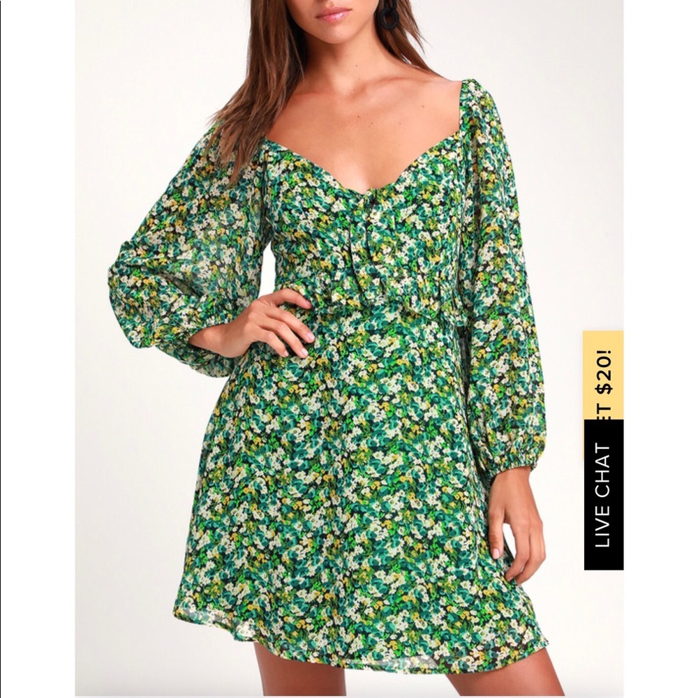 Lulus Green Floral Dress
